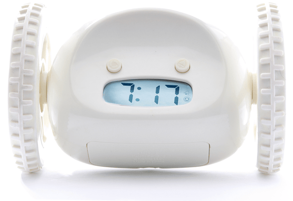 Clocky alarm clock with wheels white color