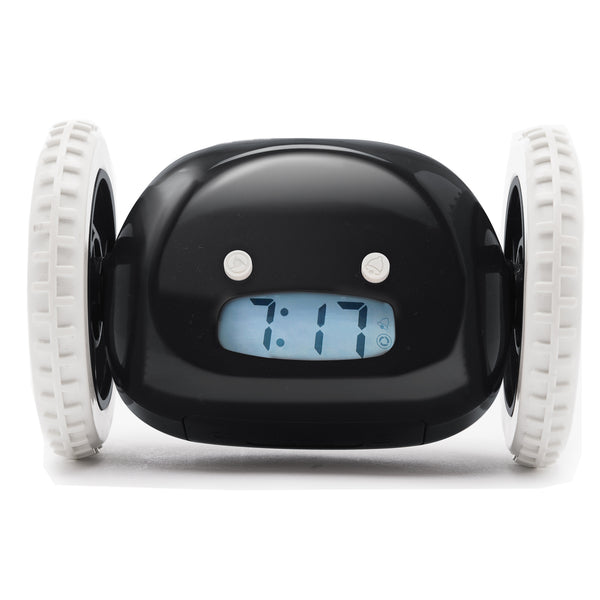 Clocky Black color alarm clock with wheels