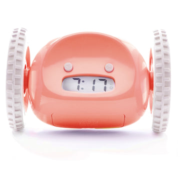 Clocky the rolling pink alarm clock with wheels